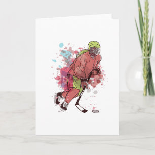 ICE HOCKEY PLAYER WATERCOLOR CARD