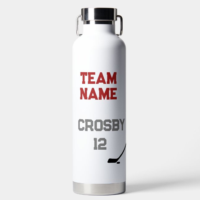 Ice Hockey Player with Team, Player Name & Number Water Bottle (Front)