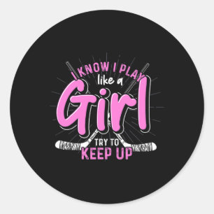 Ice Hockey Player Women Girls Sports Goalie Ice Ho Classic Round Sticker