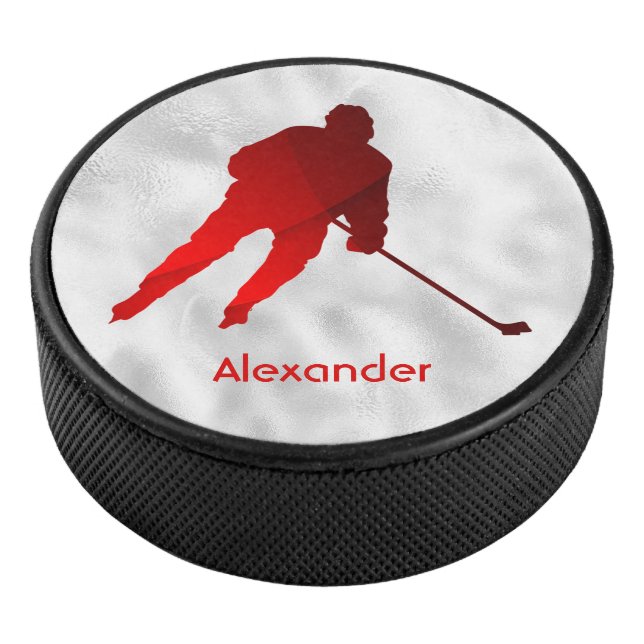 Ice Hockey puck player silhouette red (3/4)
