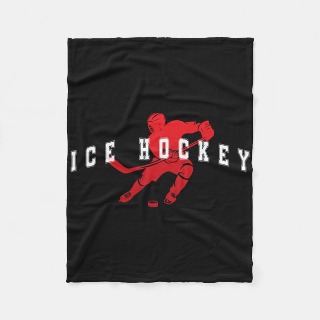 Ice Hockey Red Team Player Varsity Text  Fleece Blanket (Front)