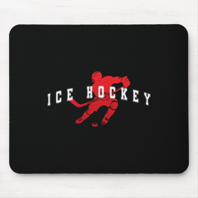 Ice Hockey Red Team Player Varsity Text  Mouse Mat (Front)