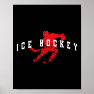 Ice Hockey Red Team Player Varsity Text Poster