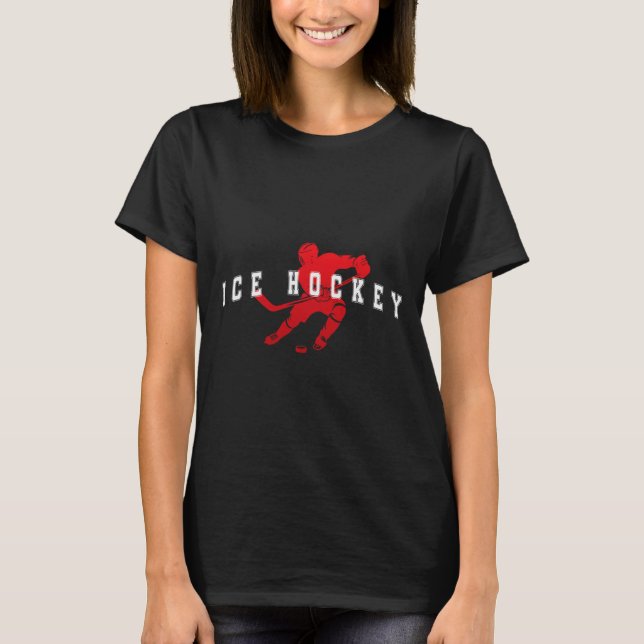 Ice Hockey Red Team Player Varsity Text  T-Shirt (Front)