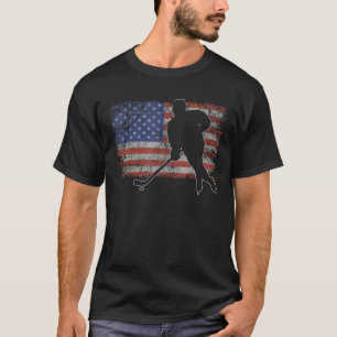 Ice hockey retro USA flag hockey 4th of July ice h T-Shirt