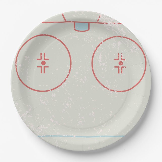 Ice Hockey Rink Distressed Style Graphic Paper Plate (Front)