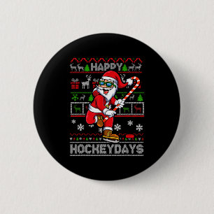 Ice Hockey Santa Claus Happy Hockeydays Funny Chri 6 Cm Round Badge