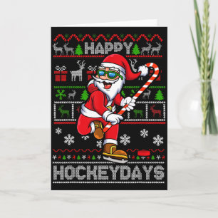 Ice Hockey Santa Claus Happy Hockeydays Funny Chri Card