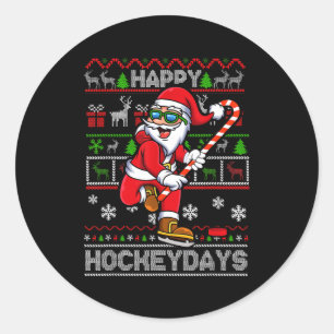 Ice Hockey Santa Claus Happy Hockeydays Funny Chri Classic Round Sticker