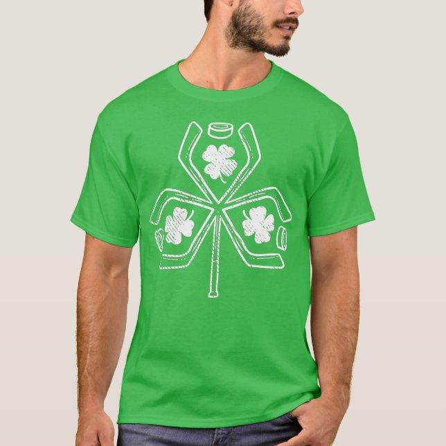Ice Hockey Shamrock Clover St Patricks Day Coach T-Shirt (Front)