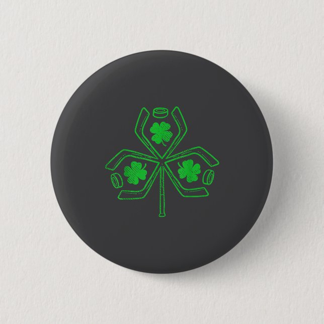 Ice Hockey Shamrock Clover St Patricks Day Player  6 Cm Round Badge (Front)