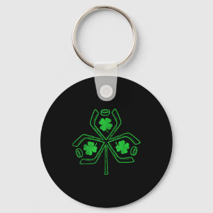 Ice Hockey Shamrock Clover St Patricks Day Player Key Ring