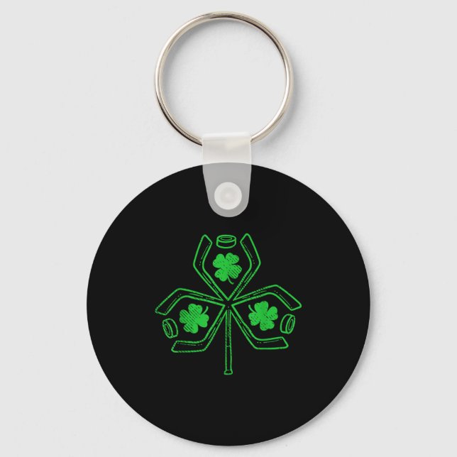 Ice Hockey Shamrock Clover St Patricks Day Player  Key Ring (Front)