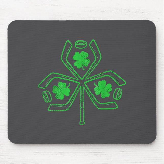 Ice Hockey Shamrock Clover St Patricks Day Player  Mouse Mat (Front)