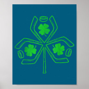 Ice Hockey Shamrock Clover St Patricks Day Player Poster