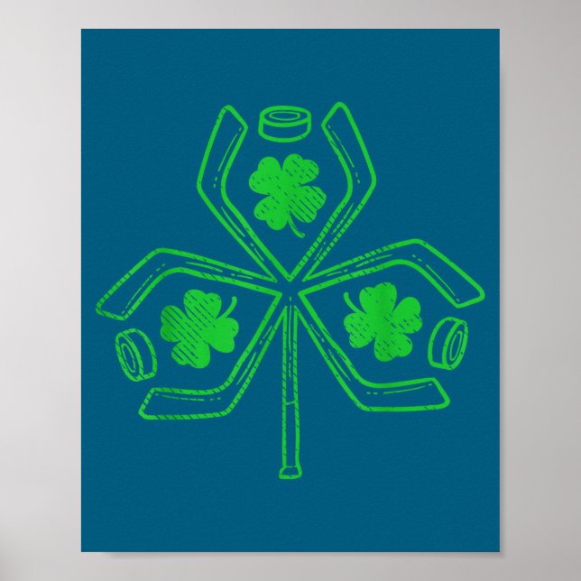 Ice Hockey Shamrock Clover St Patricks Day Player  Poster (Front)