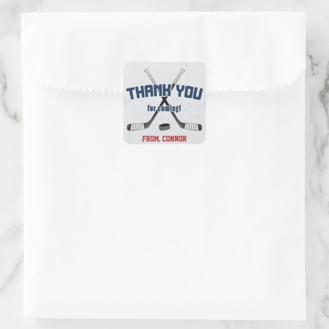 Ice Hockey Skate Rink Birthday Thank You Favour Square Sticker (Bag)