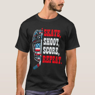 Ice Hockey Skate Shooy Score Repeat Player Men Boy T-Shirt