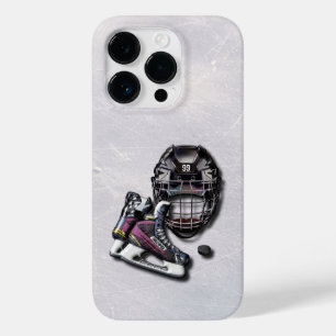 Ice Hockey Skates Helmet Puck With Name And Number Case-Mate iPhone 14 Pro Case