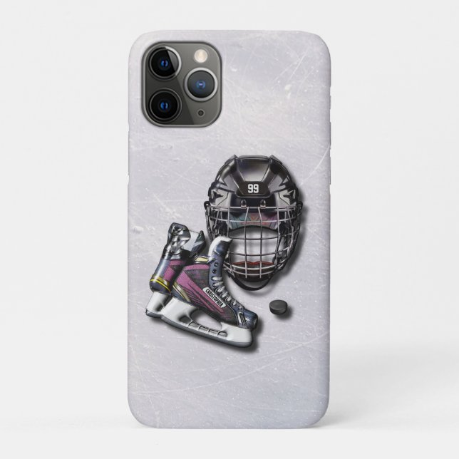Ice Hockey Skates Helmet Puck With Name And Number Case-Mate iPhone Case (Back)