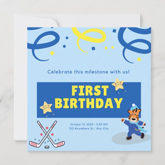 Ice Hockey Skating Boy Birthday Party Invitation (Front)