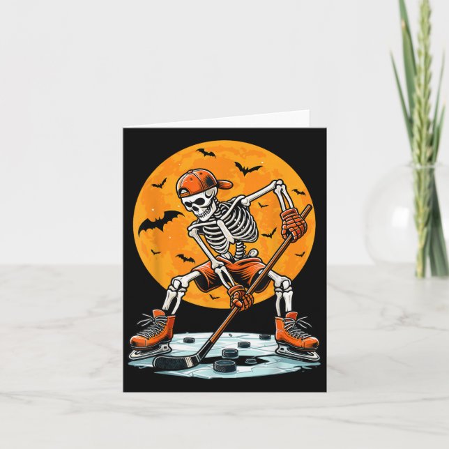 Ice Hockey Skeleton Soky Boys Halloween Hockey Pla Card (Front)