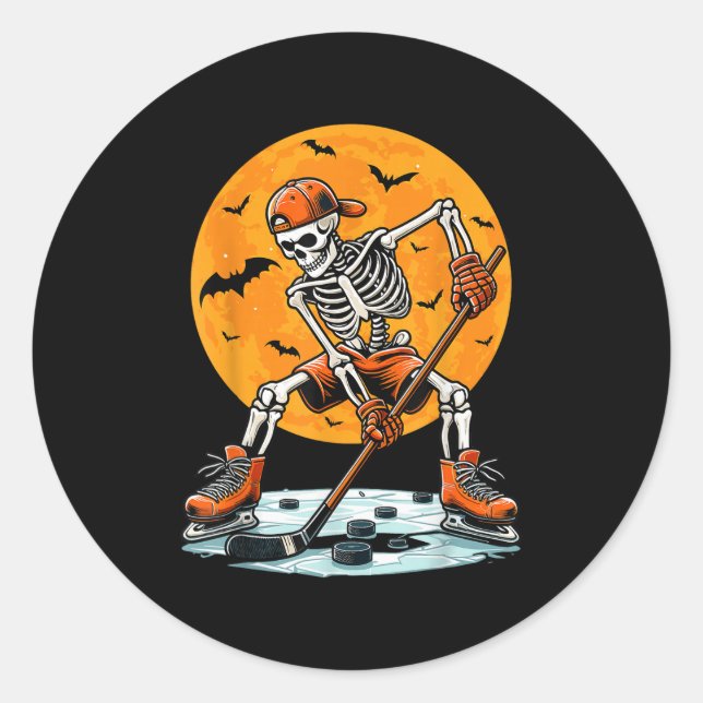 Ice Hockey Skeleton Soky Boys Halloween Hockey Pla Classic Round Sticker (Front)