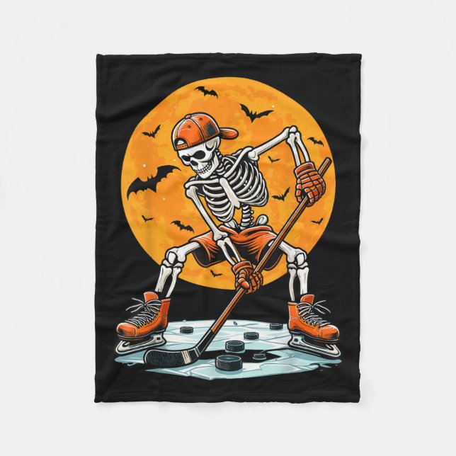 Ice Hockey Skeleton Soky Boys Halloween Hockey Pla Fleece Blanket (Front)