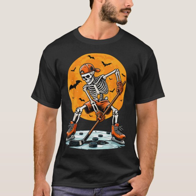 Ice Hockey Skeleton Soky Boys Halloween Hockey Pla T-Shirt (Front)