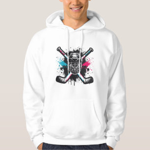 Ice Hockey Skull With Sticks Splash Style Art Hoodie