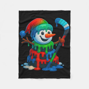 Ice Hockey Snowman Christmas Ice Cream Drip Santa Fleece Blanket