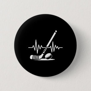 Ice Hockey Sport Player Stick And Puck Heartbeat F 6 Cm Round Badge