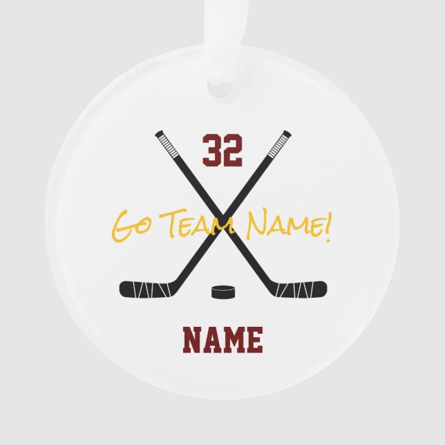 Ice Hockey Sports Team Custom Text Colours Fun Ornament (Front)