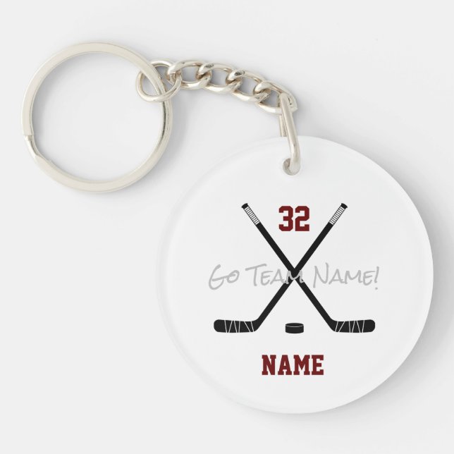 Ice Hockey Sports Team Custom Text Photo Key Ring (Front)