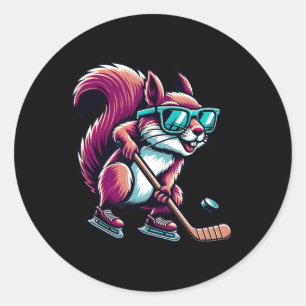 Ice Hockey Squirrel Cool Gles Skating Classic Round Sticker