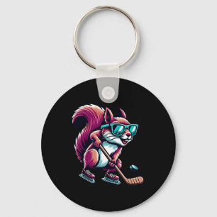 Ice Hockey Squirrel Cool Gles Skating Key Ring