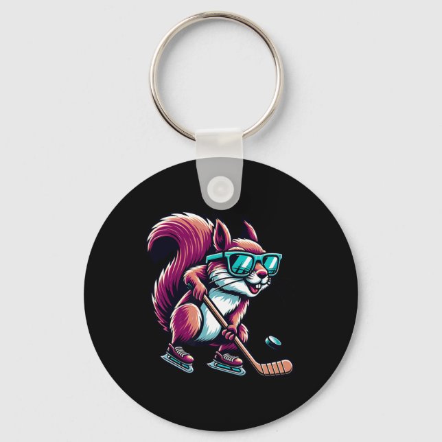Ice Hockey Squirrel Cool Gles Skating  Key Ring (Front)