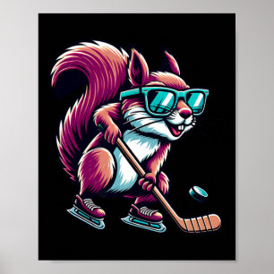 Ice Hockey Squirrel Cool Gles Skating Poster