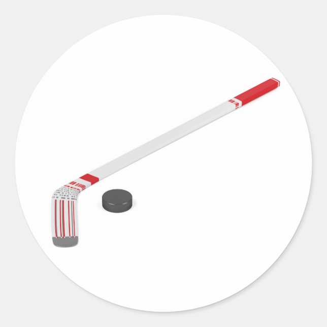 Ice hockey stick and puck classic round sticker (Front)