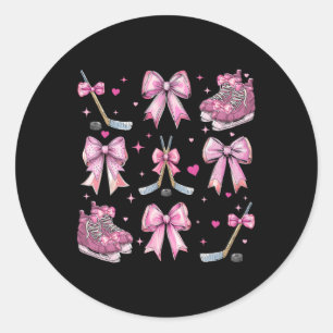 Ice Hockey Stick Hockey Skates Girl Coquette Bow P Classic Round Sticker