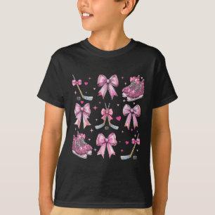 Ice Hockey Stick Hockey Skates Girl Coquette Bow P T-Shirt