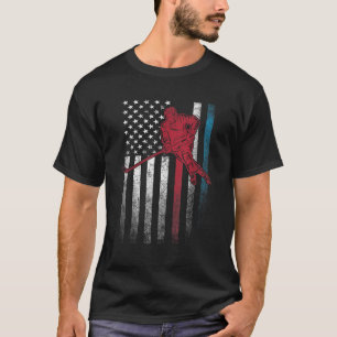 Ice Hockey Stick Skate 4th of July American Flag U T-Shirt