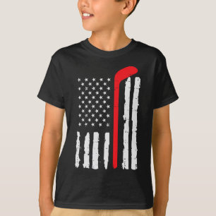 Ice Hockey Stick Us Flag Patriotic Men Boys Kids Y T-Shirt