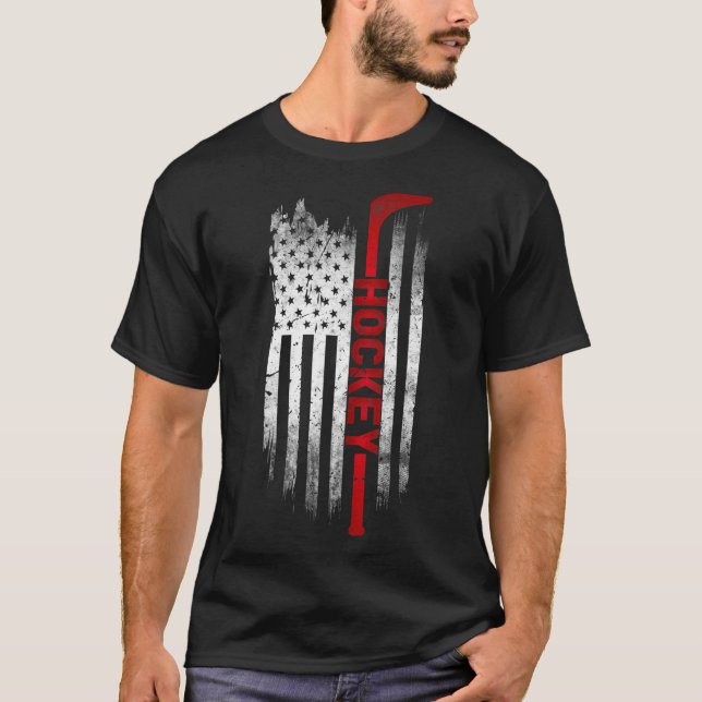Ice Hockey Stick USA Flag Sports Patriotic Hockey  T-Shirt (Front)