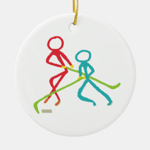 Ice Hockey Stickmen Ceramic Tree Decoration