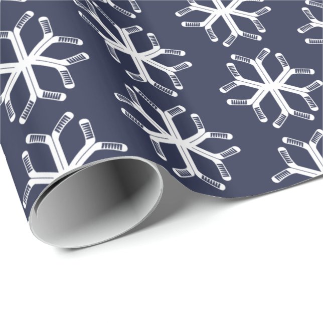 Ice Hockey Sticks Snowflake Pattern Gift Wrap (Roll Corner)