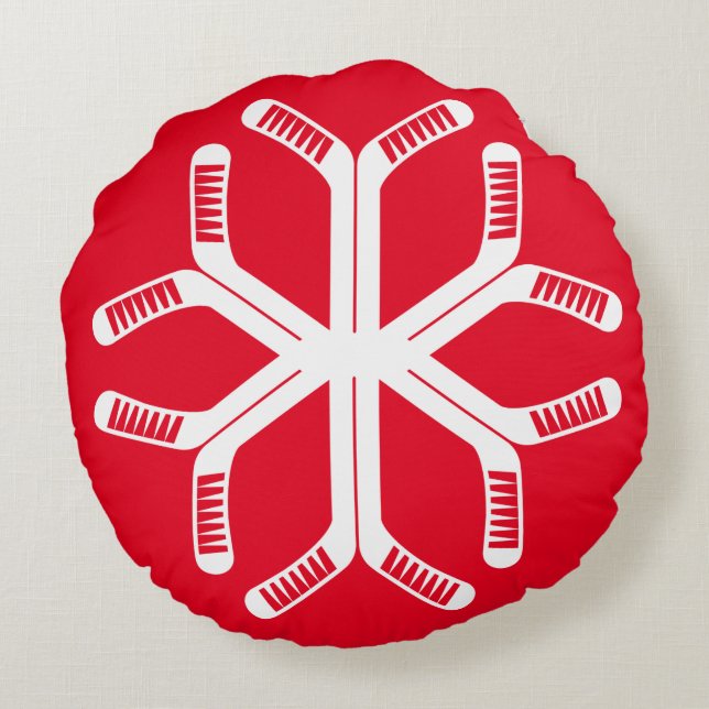Ice Hockey Sticks Snowflake Throw Pillow (Back)