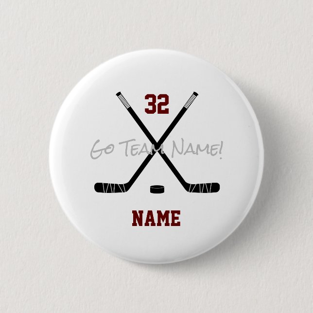 Ice Hockey Sticks Team Custom Player Name Number  6 Cm Round Badge (Front)