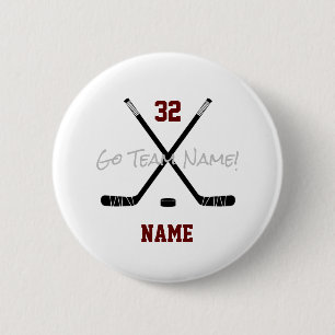 Ice Hockey Sticks Team Custom Player Name Number  6 Cm Round Badge