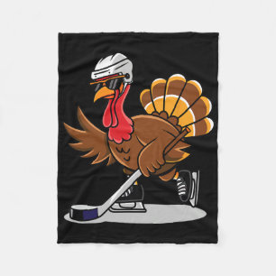 Ice Hockey Thanksgiving Gifts Turkey Playing Ice H Fleece Blanket